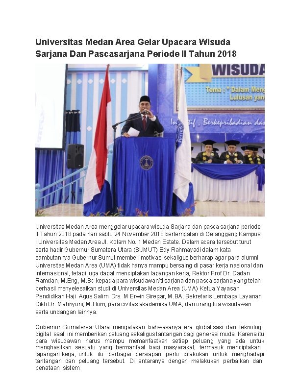 Universitas Medan Area Gelar Upacara Wisuda Sarjana Dan Pascasarjana Periode II Tahun 2018 Universitas