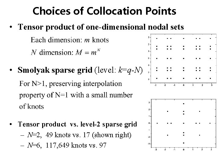 Choices of Collocation Points • Tensor product of one-dimensional nodal sets • Smolyak sparse Choices of Collocation Points • Tensor product of one-dimensional nodal sets • Smolyak sparse