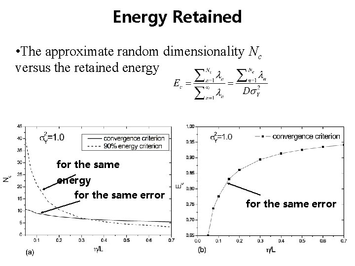 Energy Retained • The approximate random dimensionality Nc versus the retained energy for the Energy Retained • The approximate random dimensionality Nc versus the retained energy for the