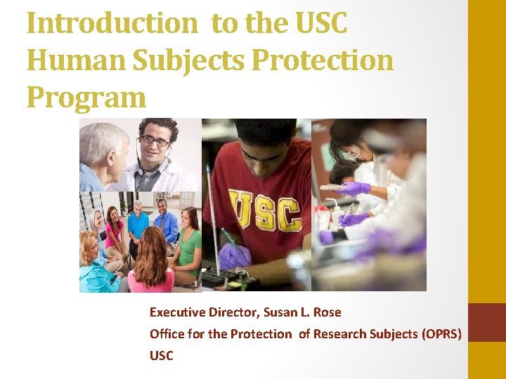 Introduction to the USC Human Subjects Protection Program Executive Director, Susan L. Rose Office
