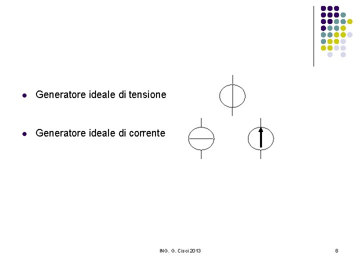 l Generatore ideale di tensione l Generatore ideale di corrente ING. G. Cisci 2013