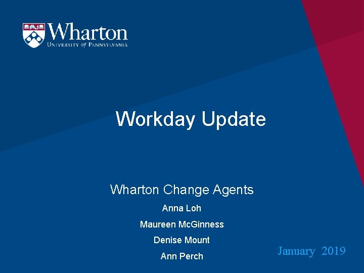 Workday Update Wharton Change Agents Anna Loh Maureen Mc. Ginness Denise Mount Ann Perch
