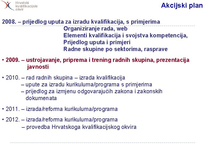 Hrvatski kvalifikacijski okvir Akcijski plan 2008. – prijedlog uputa za izradu kvalifikacija, s primjerima