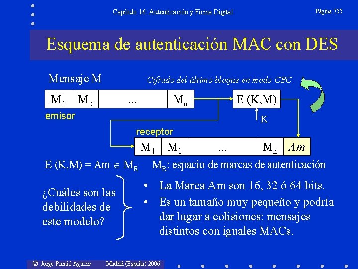 Página 755 Capítulo 16: Autenticación y Firma Digital Esquema de autenticación MAC con DES
