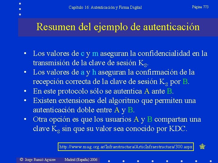 Capítulo 16: Autenticación y Firma Digital Página 773 Resumen del ejemplo de autenticación •