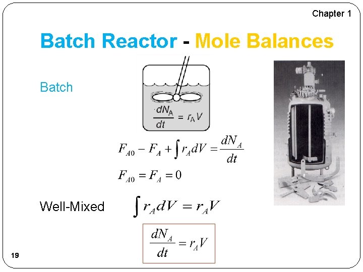 Chapter 1 Batch Reactor - Mole Balances Batch Well-Mixed 19 