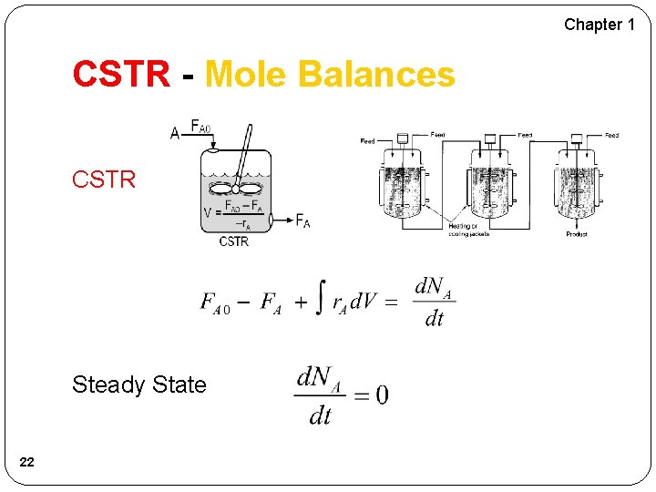 Chapter 1 CSTR - Mole Balances CSTR Steady State 22 