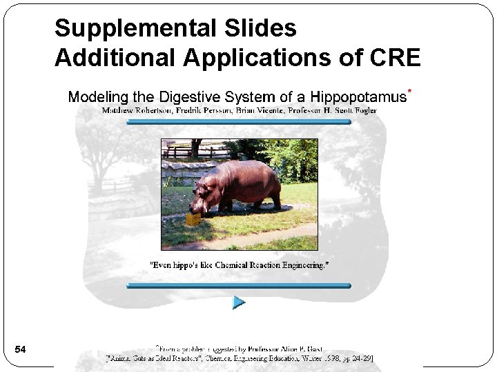 Supplemental Slides Additional Applications of CRE 54 