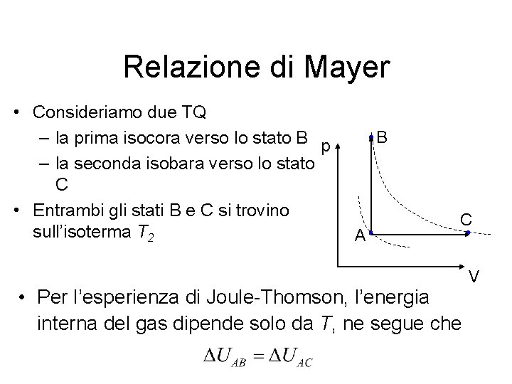 Relazione di Mayer • Consideriamo due TQ – la prima isocora verso lo stato