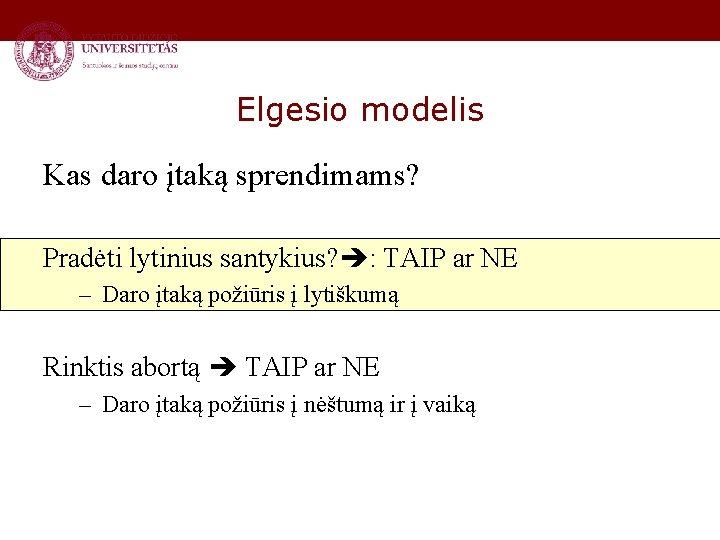 Elgesio modelis Kas daro įtaką sprendimams? Pradėti lytinius santykius? : TAIP ar NE –