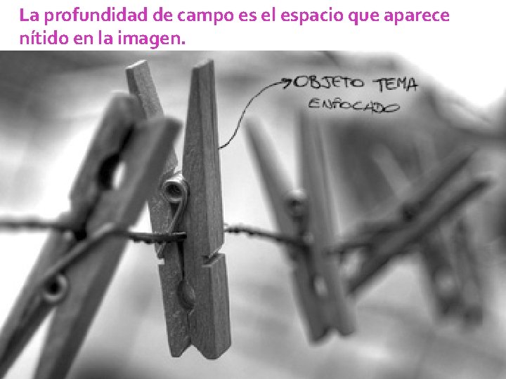 La profundidad de campo es el espacio que aparece nítido en la imagen. La profundidad de campo es el espacio que aparece nítido en la imagen.