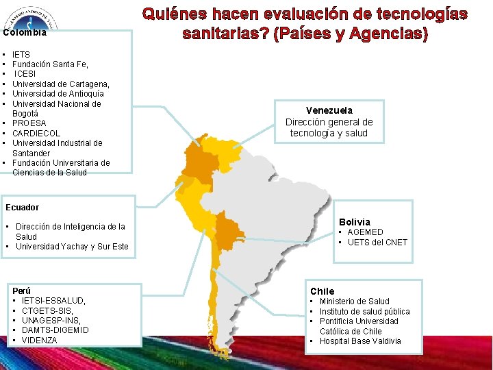 Colombia • • • IETS Fundación Santa Fe, ICESI Universidad de Cartagena, Universidad de