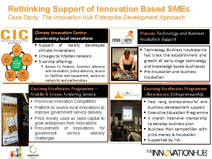 Rethinking Support of Innovation Based SMEs Case Study: The Innovation Hub Enterprise Development Approach
