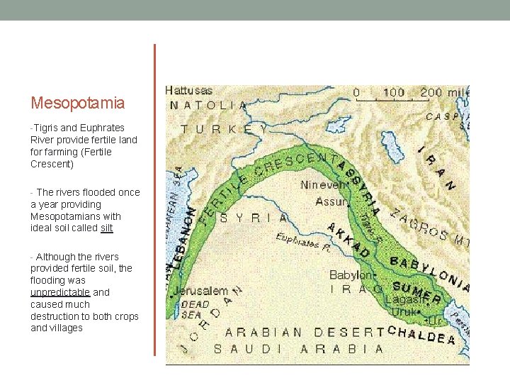 Mesopotamia -Tigris and Euphrates River provide fertile land for farming (Fertile Crescent) - The