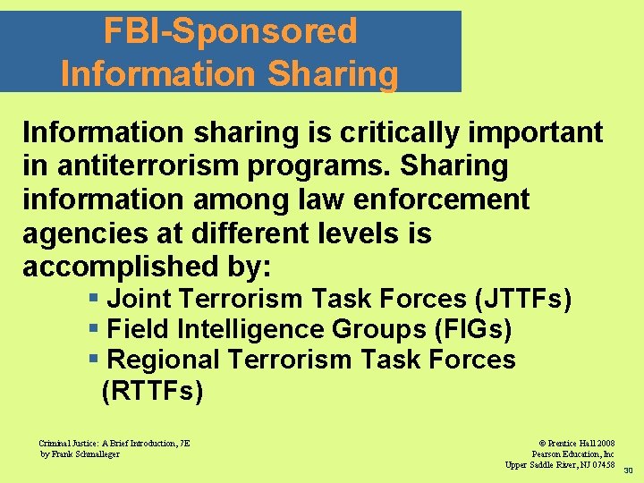 FBI-Sponsored Information Sharing Information sharing is critically important in antiterrorism programs. Sharing information among