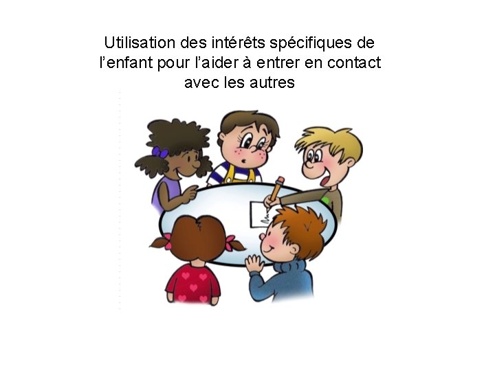 Utilisation des intérêts spécifiques de l’enfant pour l’aider à entrer en contact avec les