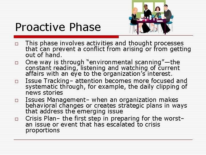 Proactive Phase o o o This phase involves activities and thought processes that can Proactive Phase o o o This phase involves activities and thought processes that can