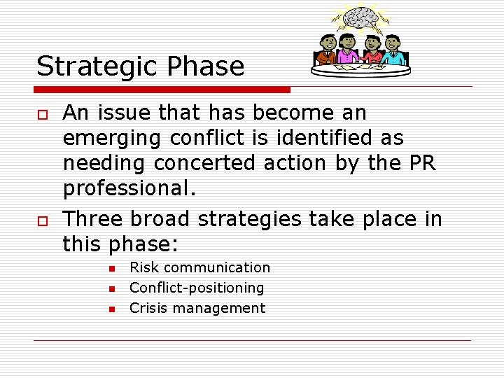 Strategic Phase o o An issue that has become an emerging conflict is identified Strategic Phase o o An issue that has become an emerging conflict is identified