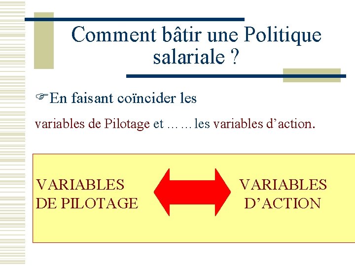 Comment bâtir une Politique salariale ? En faisant coïncider les variables de Pilotage et Comment bâtir une Politique salariale ? En faisant coïncider les variables de Pilotage et