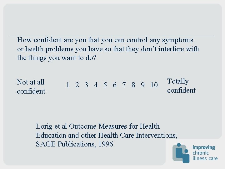 How confident are you that you can control any symptoms or health problems you How confident are you that you can control any symptoms or health problems you