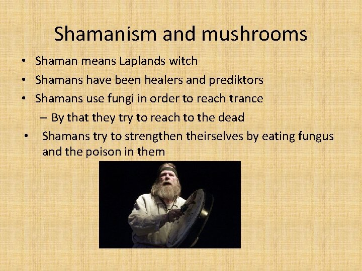 Shamanism and mushrooms • Shaman means Laplands witch • Shamans have been healers and