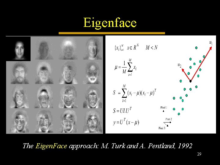 Eigenface The Eigen. Face approach: M. Turk and A. Pentland, 1992 29 Eigenface The Eigen. Face approach: M. Turk and A. Pentland, 1992 29