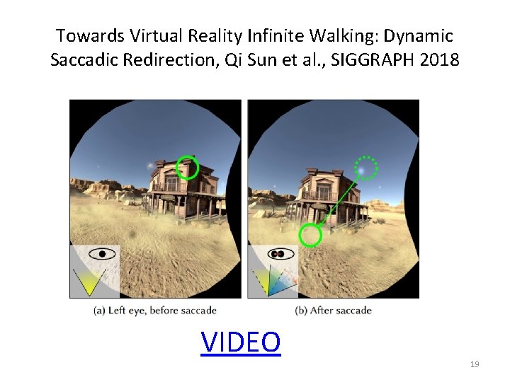 Towards Virtual Reality Infinite Walking: Dynamic Saccadic Redirection, Qi Sun et al. , SIGGRAPH