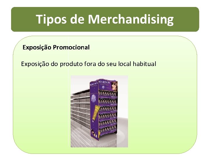 Tipos de Merchandising Exposição Promocional Exposição do produto fora do seu local habitual 