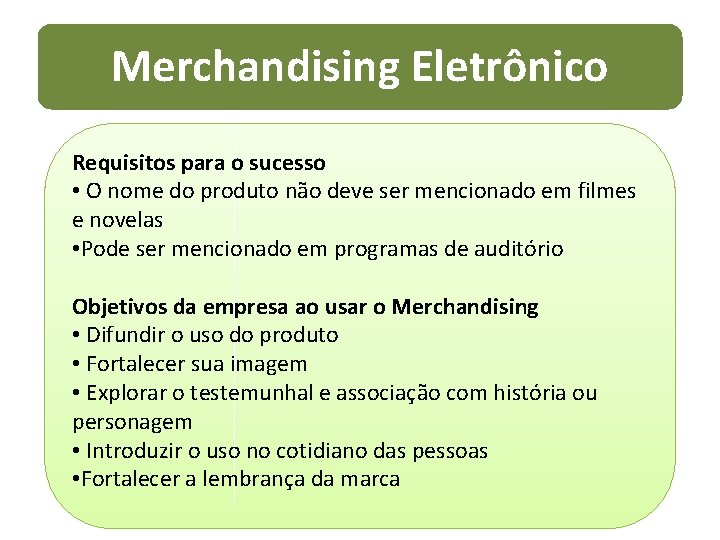 Merchandising Eletrônico Requisitos para o sucesso • O nome do produto não deve ser