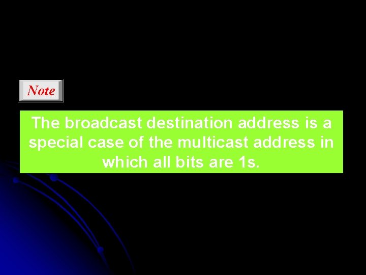 Note The broadcast destination address is a special case of the multicast address in