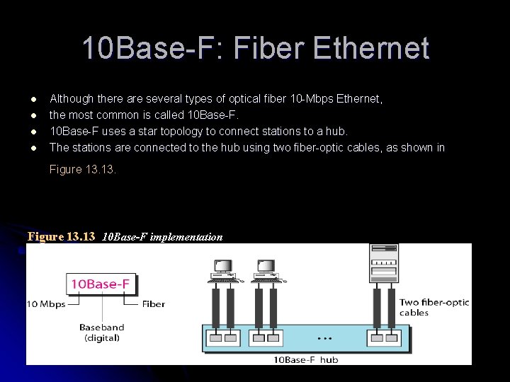 10 Base-F: Fiber Ethernet l l Although there are several types of optical fiber