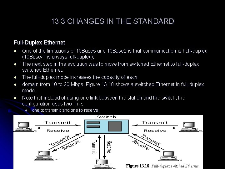 13. 3 CHANGES IN THE STANDARD Full-Duplex Ethernet l l l One of the