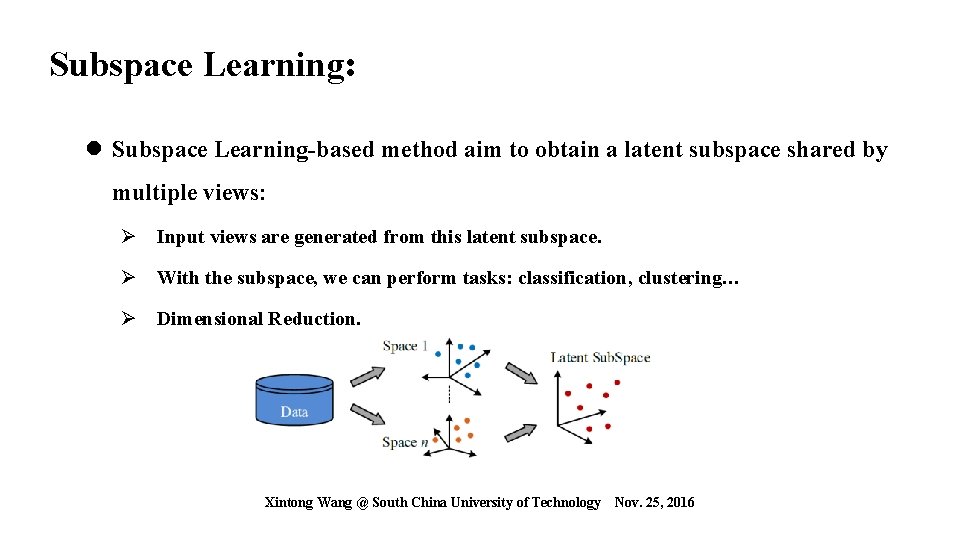 Subspace Learning: l Subspace Learning-based method aim to obtain a latent subspace shared by Subspace Learning: l Subspace Learning-based method aim to obtain a latent subspace shared by