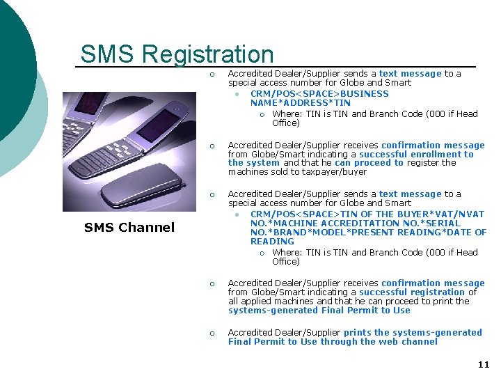 SMS Registration ¡ Accredited Dealer/Supplier sends a text message to a special access number