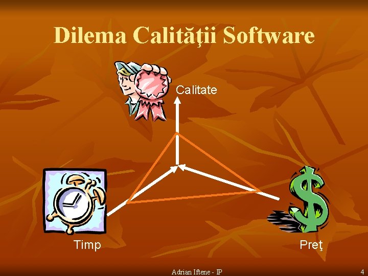 Dilema Calităţii Software Calitate Timp Preţ Adrian Iftene - IP 4 