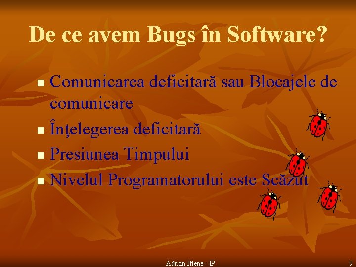 De ce avem Bugs în Software? Comunicarea deficitară sau Blocajele de comunicare n Înţelegerea