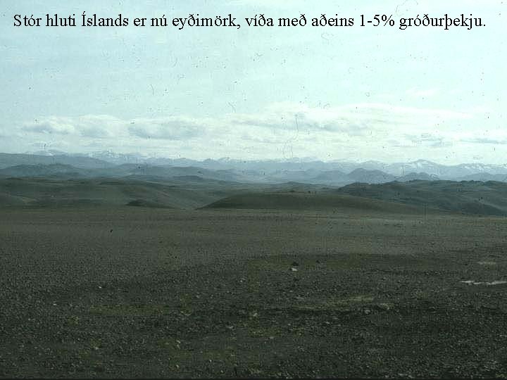 Stór hluti Íslands er nú eyðimörk, víða með aðeins 1 -5% gróðurþekju. 