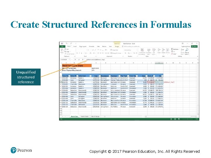 Create Structured References in Formulas Copyright © 2017 Pearson Education, Inc. All Rights Reserved