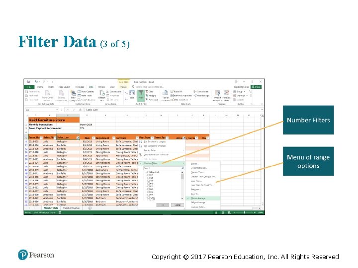 Filter Data (3 of 5) Copyright © 2017 Pearson Education, Inc. All Rights Reserved