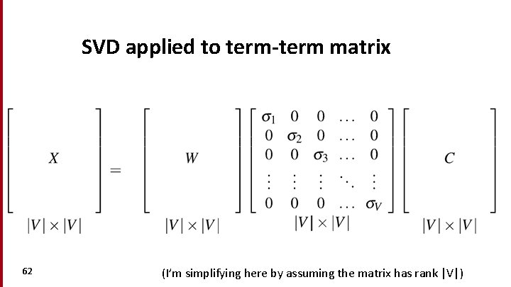 SVD applied to term-term matrix 62 (I’m simplifying here by assuming the matrix has
