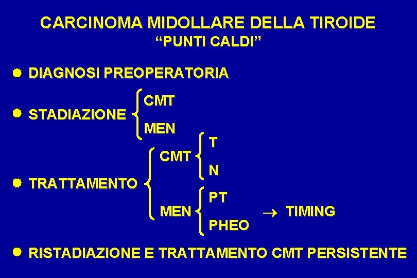 CARCINOMA MIDOLLARE DELLA TIROIDE “PUNTI CALDI” DIAGNOSI PREOPERATORIA STADIAZIONE CMT MEN CMT TRATTAMENTO MEN