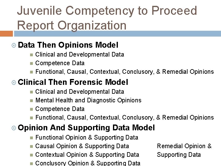 Juvenile Competency to Proceed Report Organization Data Then Opinions Model Clinical and Developmental Data