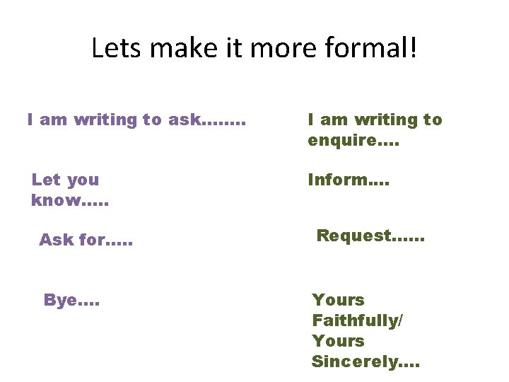 Lets make it more formal! I am writing to ask. . . . I