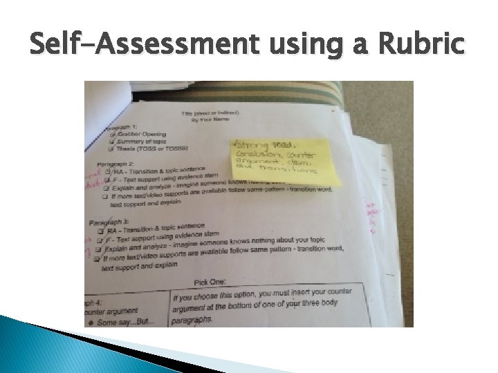 Self-Assessment using a Rubric 