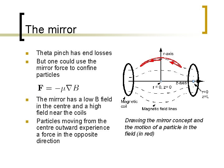 The mirror n n Theta pinch has end losses But one could use the