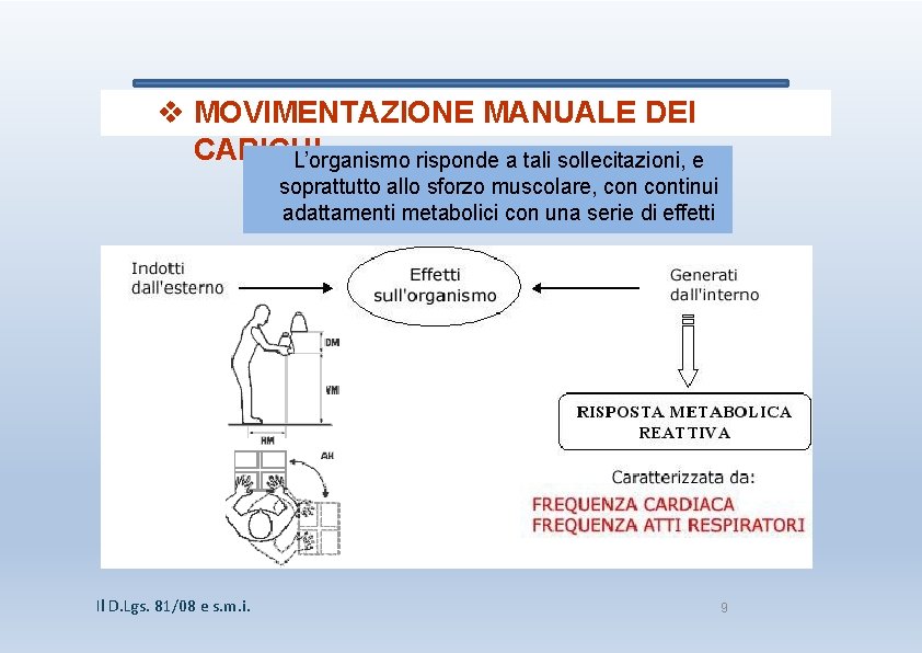  MOVIMENTAZIONE MANUALE DEI CARICHI L’organismo risponde a tali sollecitazioni, e soprattutto allo sforzo