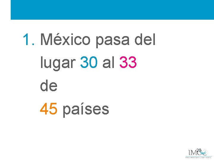 1. México pasa del lugar 30 al 33 de 45 países 23 