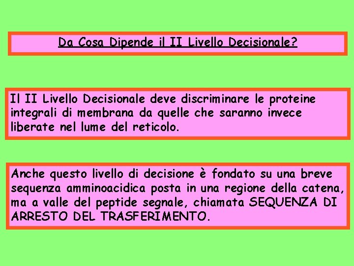 Da Cosa Dipende il II Livello Decisionale? Il II Livello Decisionale deve discriminare le