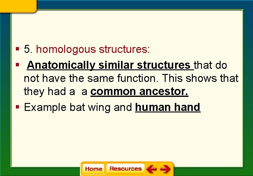 § 5. homologous structures: § Anatomically similar structures that do not have the same