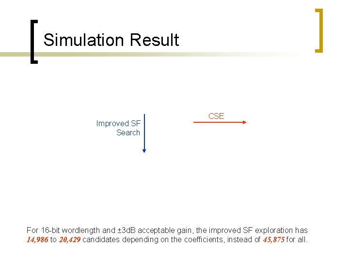 Simulation Result Improved SF Search CSE For 16 -bit wordlength and ± 3 d.